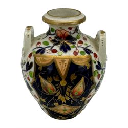 Early 19th century Derby porcelain to include a campana form inkwell, small bottle form vase, twin handled vase and flared rim vase, hand painted with a landscape scene, H10cm (4)