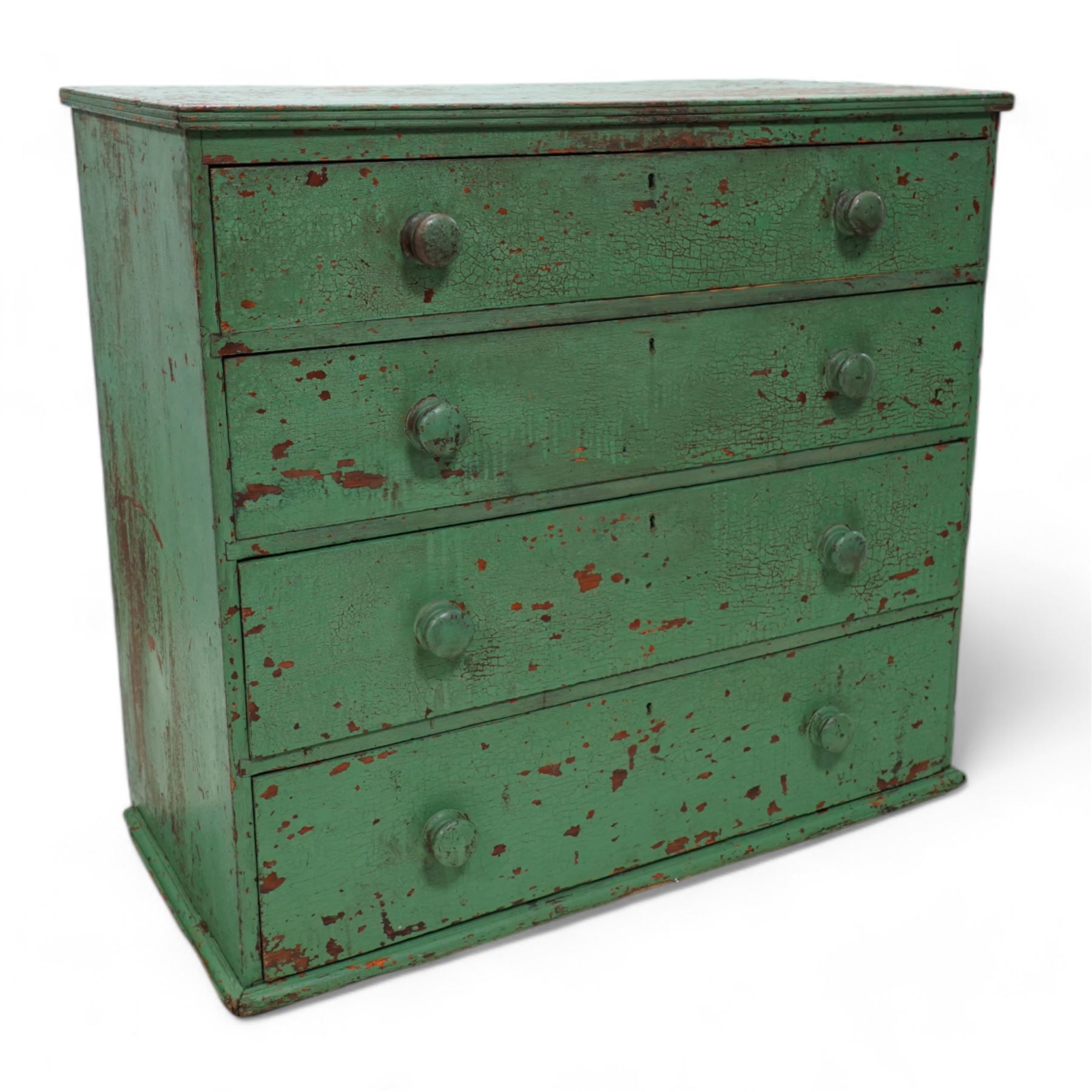 Victorian pine green painted pine chest, fitted with four drawers 