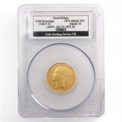 Queen Victoria 1871 gold full sovereign coin, encapsulated by CGS UK