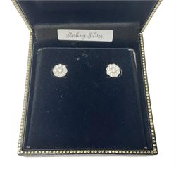 Pair of silver cubic zirconia daisy earrings, boxed 