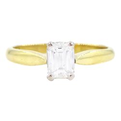 18ct gold single stone emerald cut diamond ring, hallmarked, diamond approx 0.60 carat