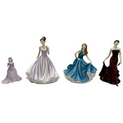 Four Royal Doulton Pretty Ladies 'Coralie' HN4929, 'Pamela' HN5407, Samantha HN5260, and 'Rebecca' HN5516; together with two The English Ladies Co figures 'Lady Epsom' and 'Lady Windsor'; Coalport 'Caroline' and another porcelain lady (8)