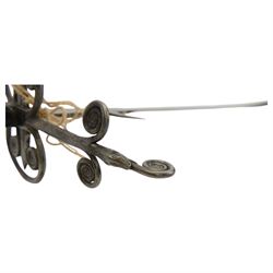 Reproduction  two-handed broad sword, with two small side lugs, quillons with coiled terminals, overall L168cm