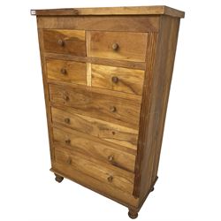 Hardwood chest, fitted with four short and four long drawers