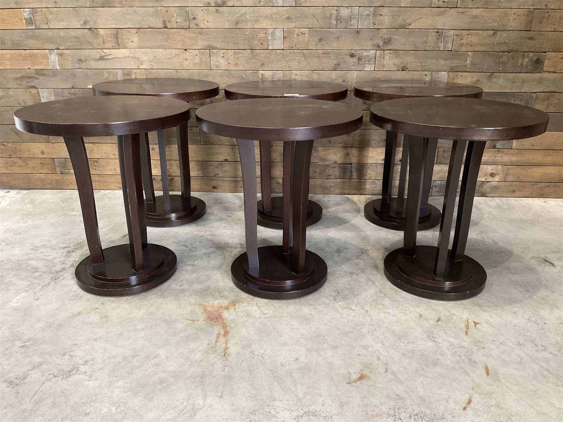 Six rosewood circular bar or bedroom occasional tables