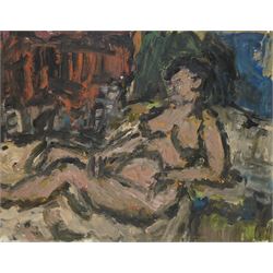 Barry De More (Yorkshire 1948-2023): 'Pink Nude', oil on card signed and titled verso 32cm...