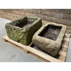 Two stone troughs (W63cm, D46cm, H29cm & W61cm, D41cm, H25cm)