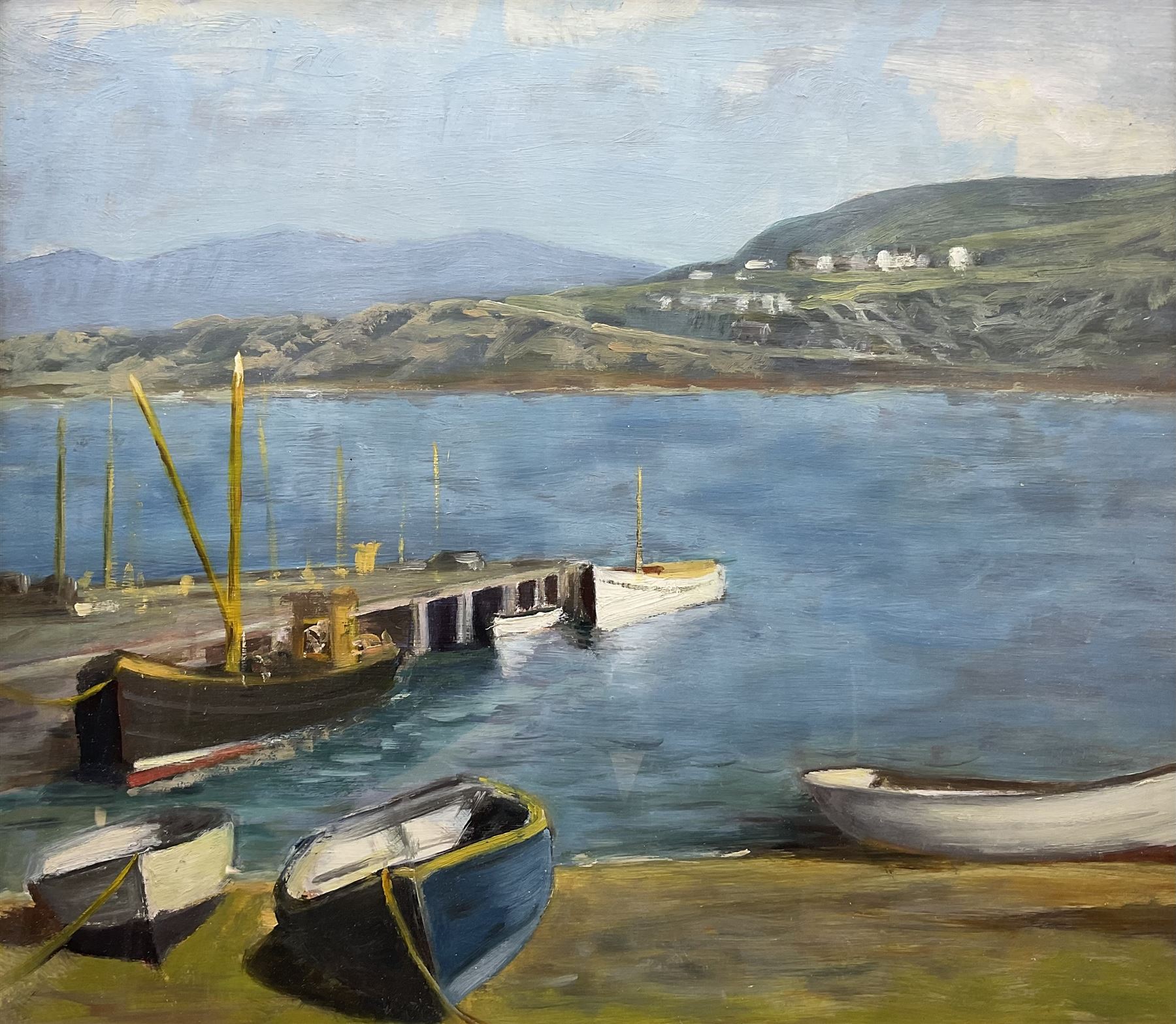 Scottish School (Mid 20th century): Harbour Scene, oil on board unsigned 47cm x 53cm 