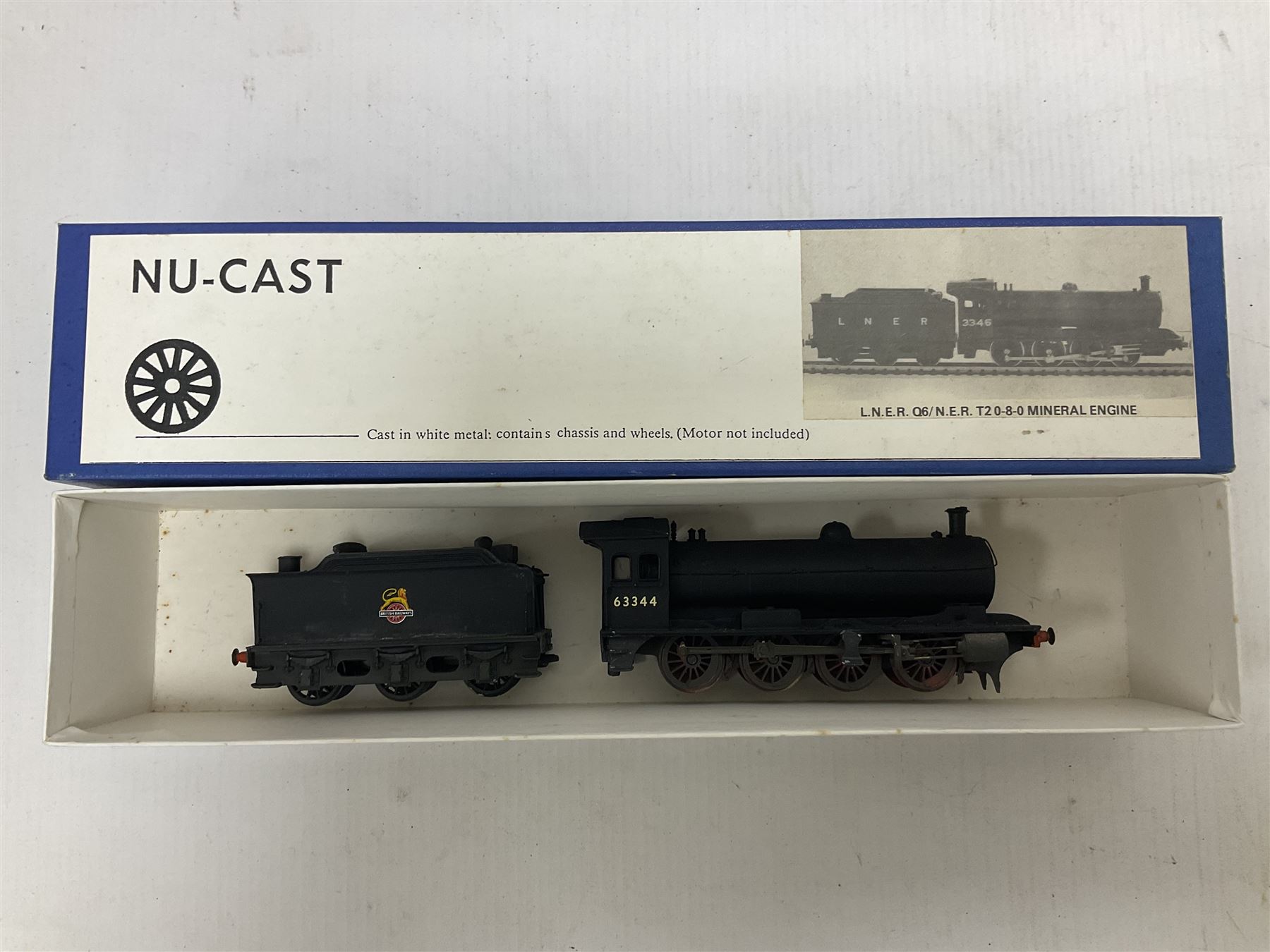 ‘00’ gauge - two kit built steam locomotives comprising unnamed LMS/HR Drummond Class C/BEN 4-4-0 no.54398 finished in BR black; Class Q6 0-8-0 no.63344 finished in BR black; both with Nu-Cast boxes (2) 