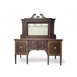 19th century mahogany sideboard, raised mirror back with carved fretwork and two fluted co...