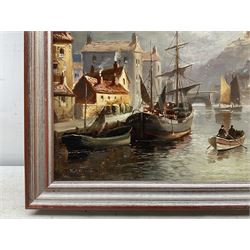 Walter Linsley Meegan (British c1860-1944): Scarborough South Bay and Whitby Harbour, pair oils on canvas signed 24cm x 34cm (2)