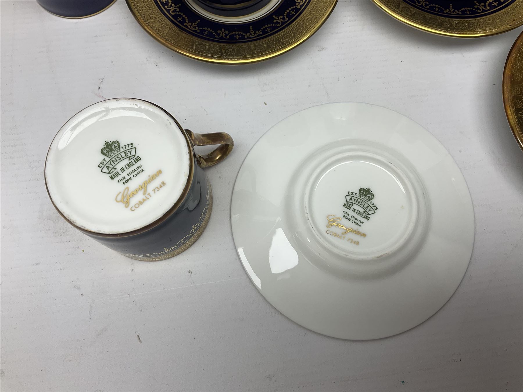 Aynsley Georgian Cobalt pattern coffee service, pattern no 7348, comprising twelve coffee cans and saucers, coffee pot, open sucrier and milk jug, all with printed mark beneath