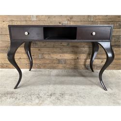 Rosewood finish console dressing table, fitted with two soft-close drawers