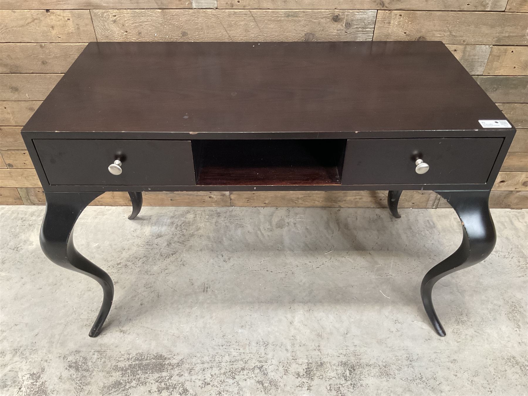 Rosewood finish console dressing table, fitted with two soft-close drawers