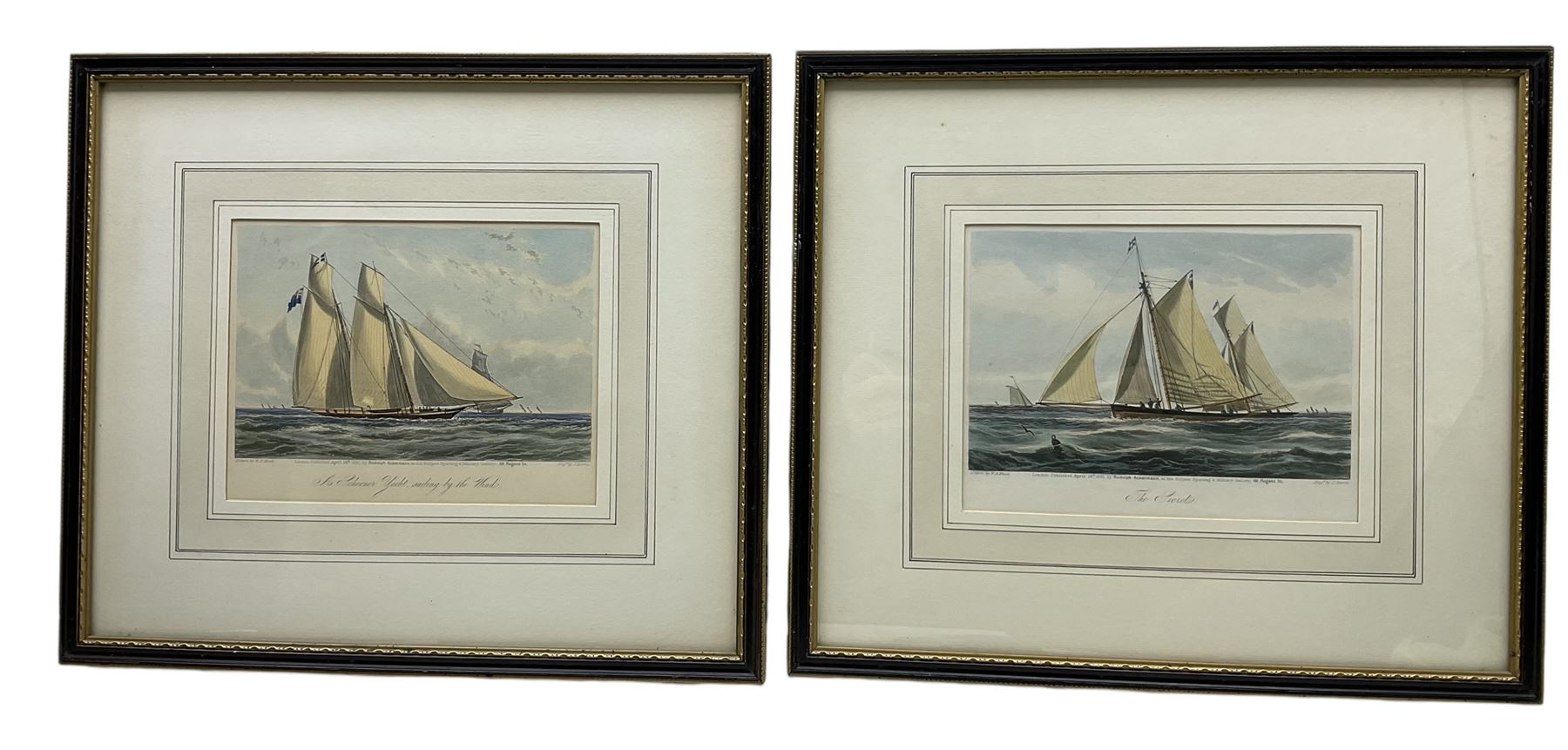 After William Adolphus Knell (British 1801-1875): 'A Schooners Yacht, sailing by the Wind' and 'The Secret', pair of hand coloured lithographs, drawn by W A Knell and W H Knell, published April 14th 1851 by Rudolph Ackermann, London, 14.5cm x 19cm (2)