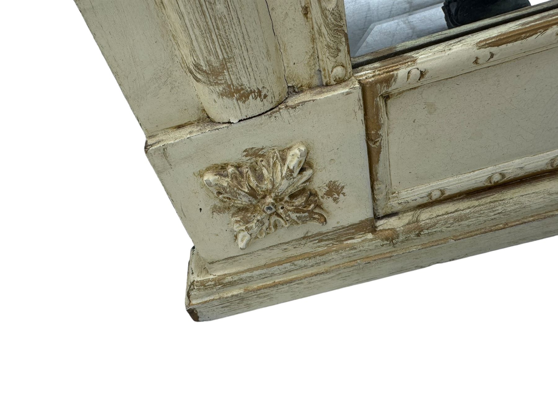 French style white painted pier glass mirror, decorated with scrolled acanthus leaf and anthemion mounts, bevelled mirror plate 