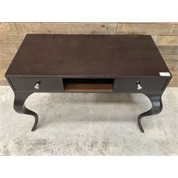 Rosewood finish console dressing table, fitted with two soft-close drawers