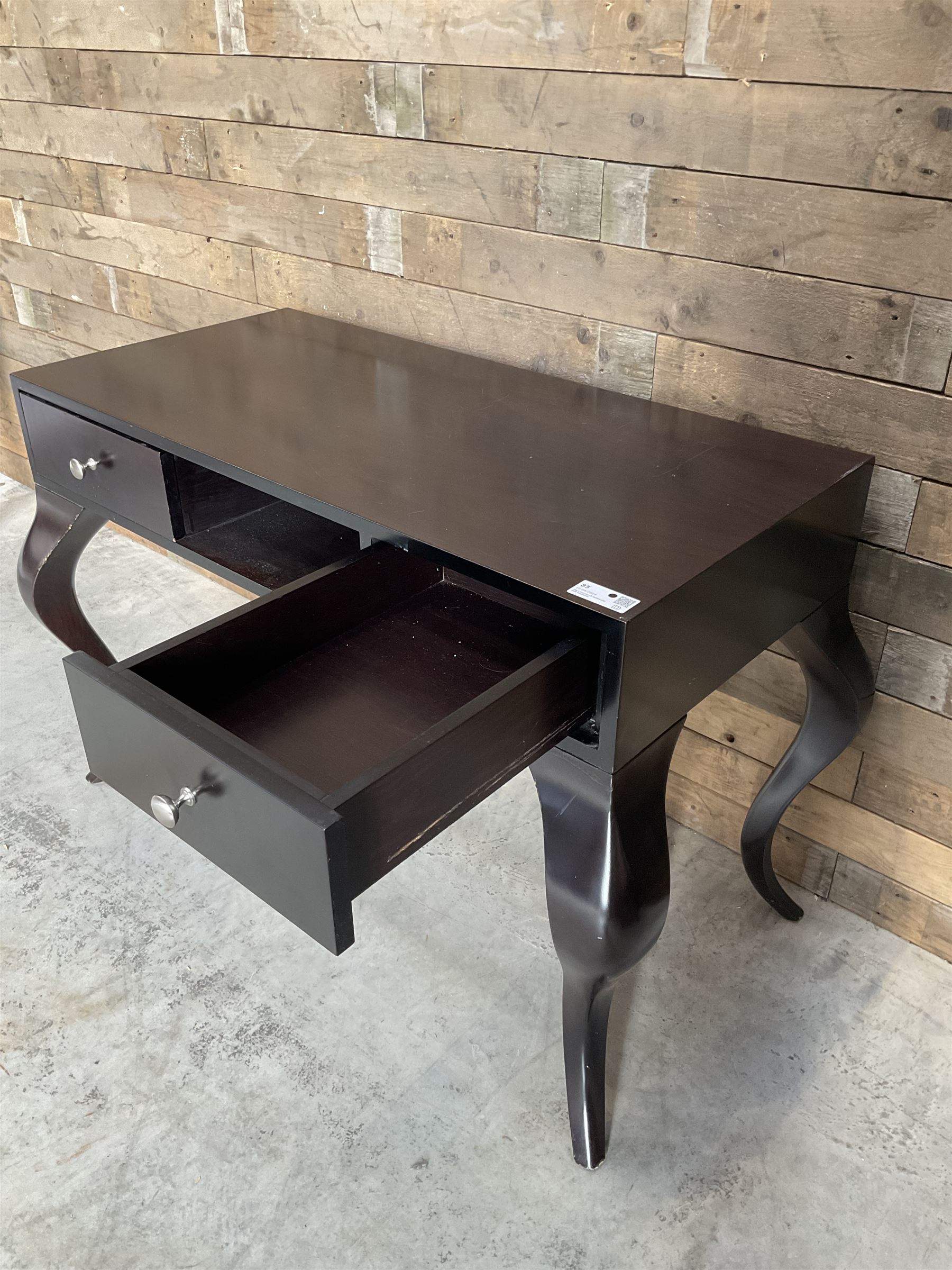 Rosewood finish console dressing table, fitted with two soft-close drawers