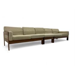 Mid-20th century modular five seater teak-framed sofa, each with padded seat and back cush...