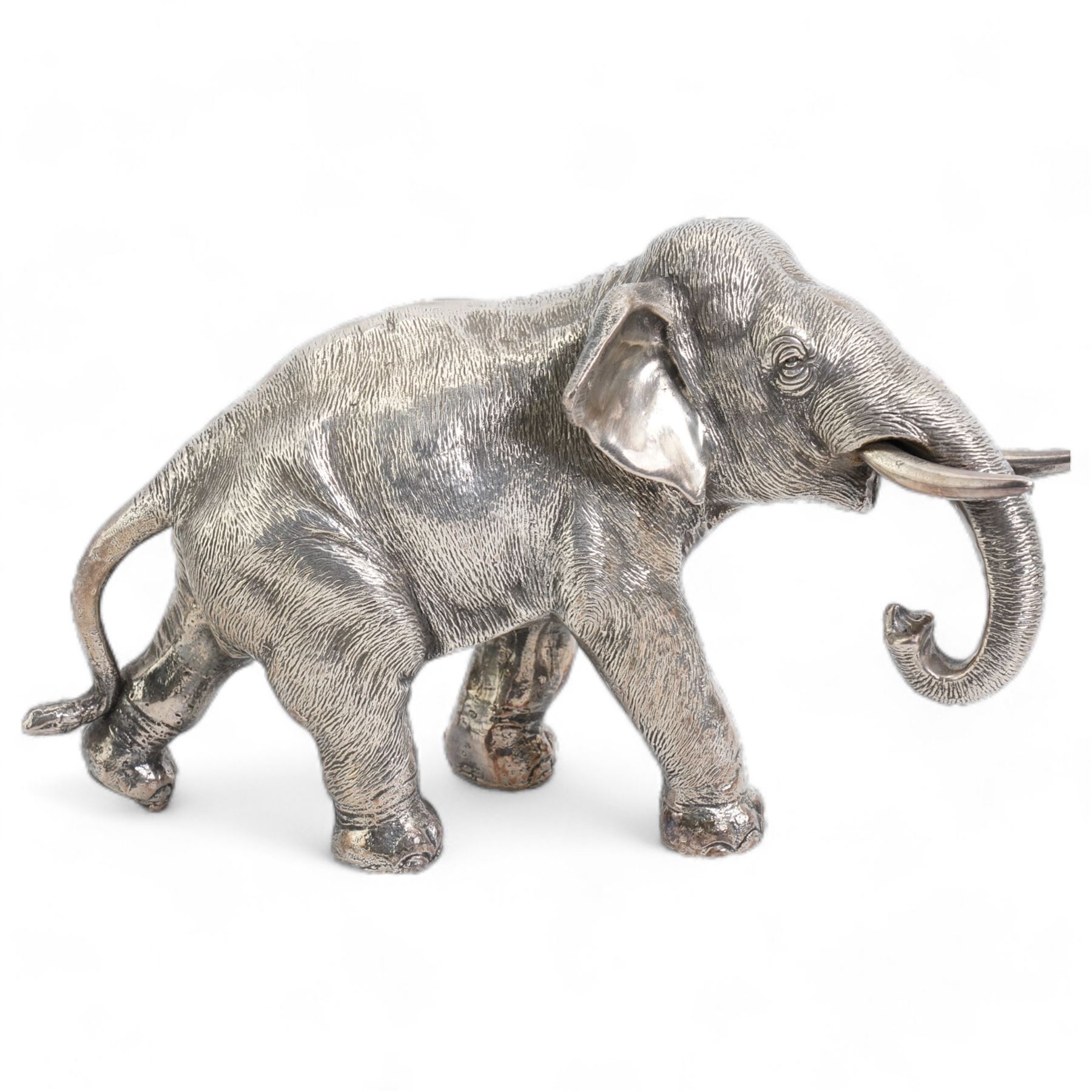 Elizabeth II model of an Indian elephant, hallmarked Camelot Silverware, Sheffield 1999, H15.5cm