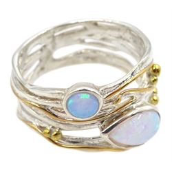 Silver and 14ct gold wire opal ring, stamped 925