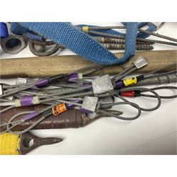 Collection of 1960s/70s climbing equipment including two original Hamish McInnes Pterodactyl ice axes, Joe Brown helmet, carabiners, ropes and wires etc