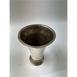 Keswick School of Industrial Arts, an Arts and Crafts plated copper vase, flared cylindrical form, stamped KSAI beneath, H14cm