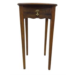 20th century mahogany lamp table, moulded top over single drawer, on square tapering supports