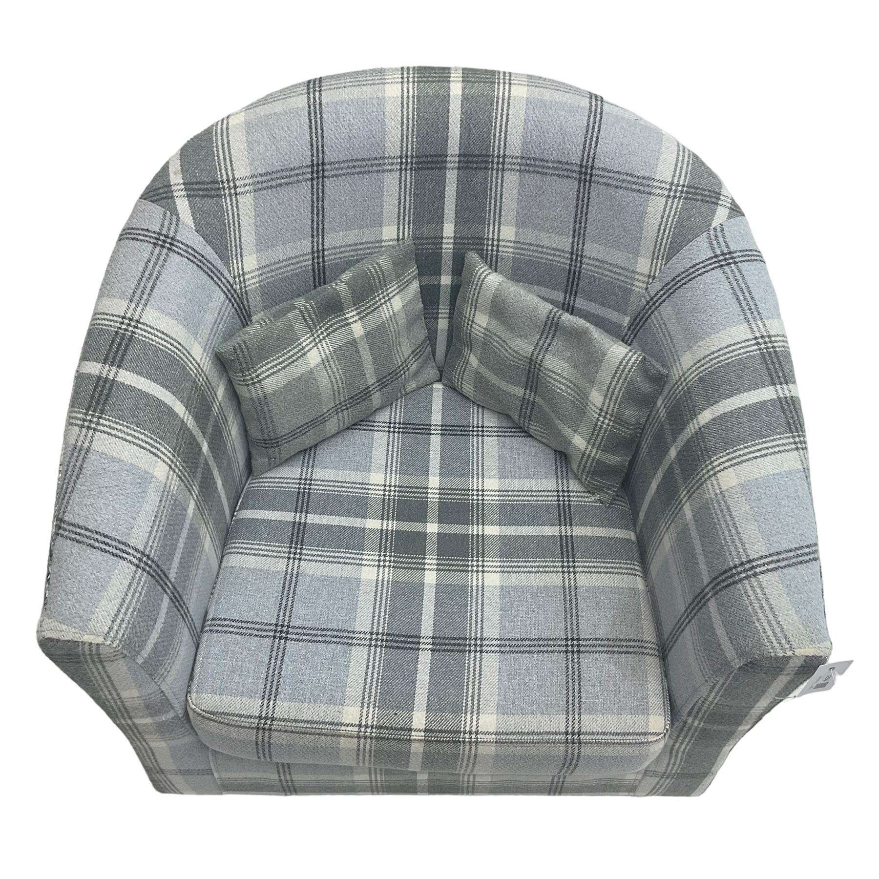 Tub shaped armchair, upholstered in tartan fabric