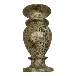 Pair of vases, of baluster form upon a stepped foot, with shell inclusions within the limestone, H15cm  