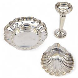 Group of silver, comprising mid 20th century bowl with shaped rim, hallmarked Barker Broth...