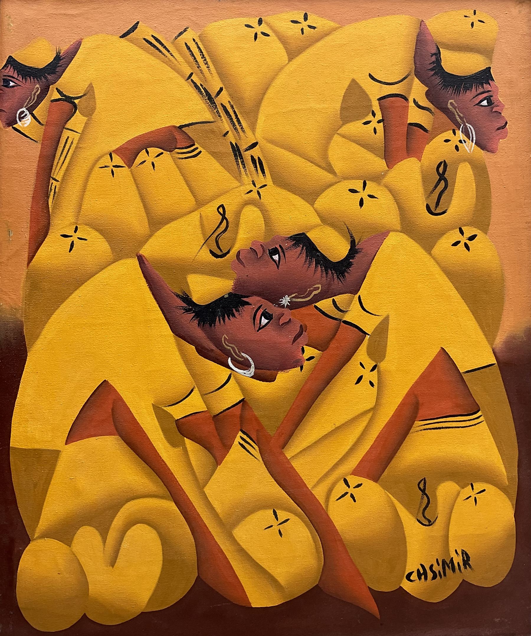 Laurent Casimir (Haitian 1928-1990): Figures in Yellow, oil on canvas laid on board signed 59cm x 49cm