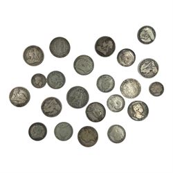 Approximately 270 grams of Great British pre 1920 silver coins, including George III 1817 halfcrown, Queen Victoria 1890 double florin, King Edward VII 1907 standing Britannia florin etc