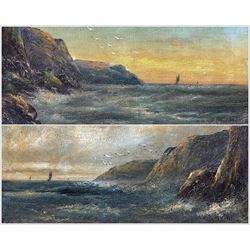 H Melville (British 19th Century): Seascapes at Sunset, pair oils on canvas signed 19cm x 39cm (2)