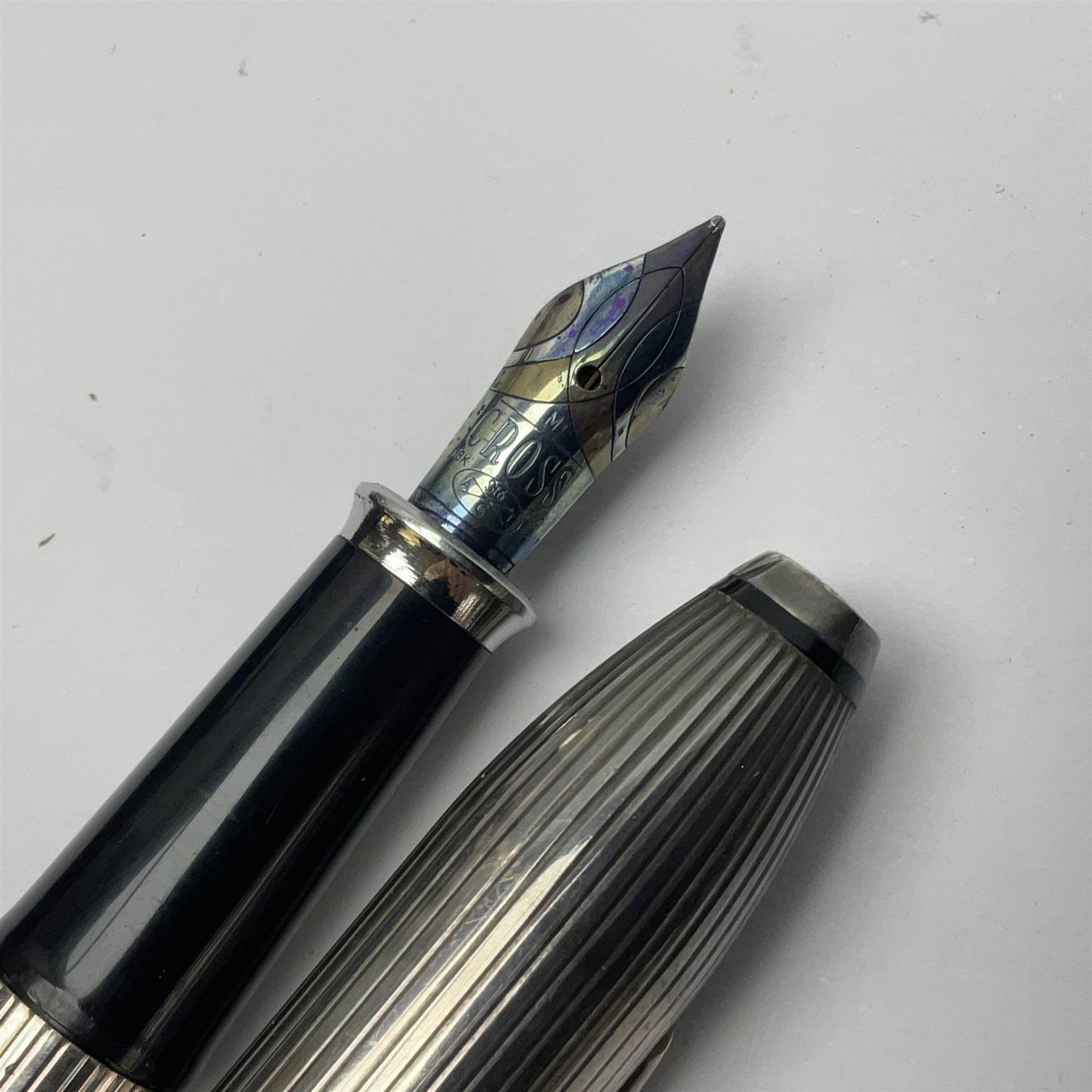 Cross sterling silver fountain pen, having fluted barrel and cap, stamped 