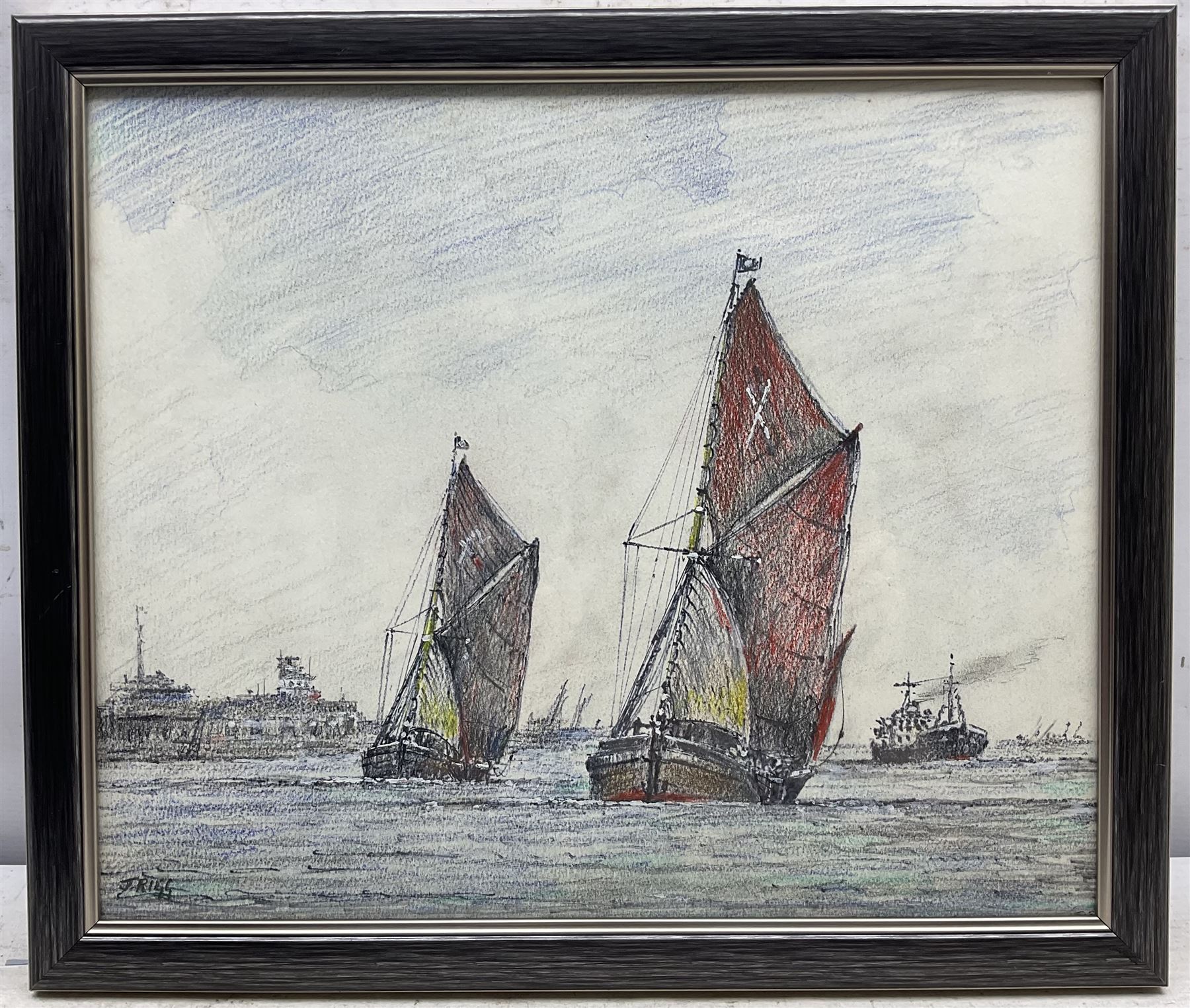 Jack Rigg (British 1927-2023): 'On the River Medway', coloured pencil and ink signed, titled and dated 1983 verso 35cm x 42cm