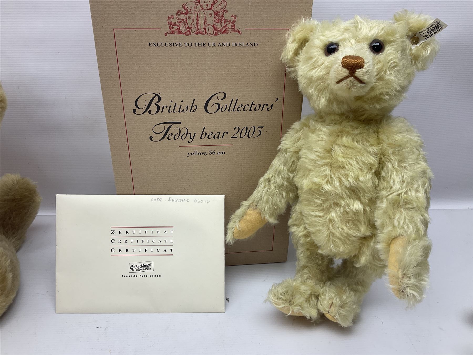 Three modern Steiff teddy bears - limited edition 'Teddy Bear 2003' No.3016/4000 H36cm; in original box with paperwork; 'Classic 1906 Teddy Bear' H51cm; and 'Classic 1920 Teddy Bear' H25cm; both with labels but unboxed (3)