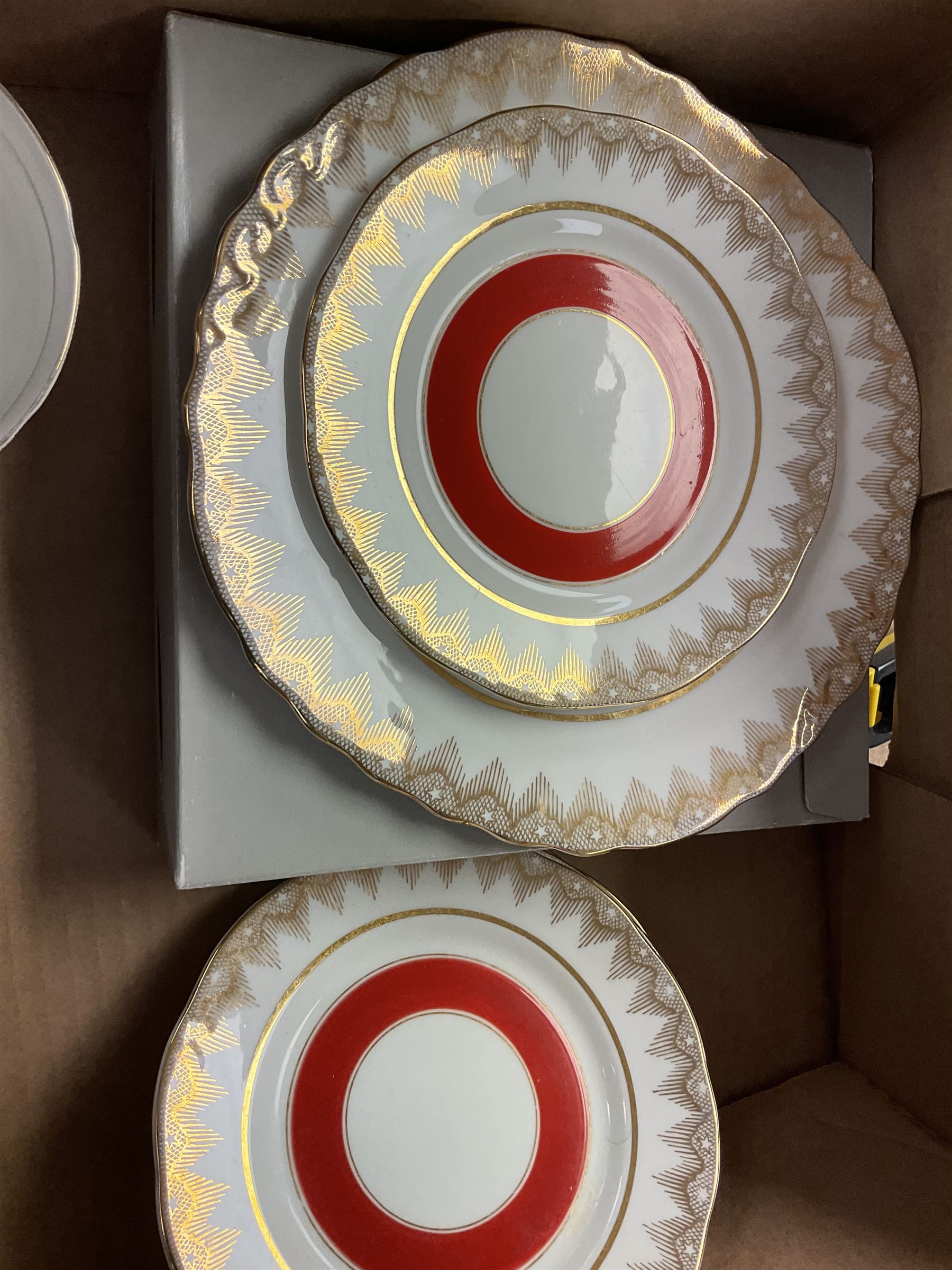 Minton Marlow pattern trinket dishes, together with imperial tea wares, cranberry glass and other collectables in three boxes 