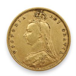 Queen Victoria 1891 gold half sovereign coin, shield back, Sydney mint