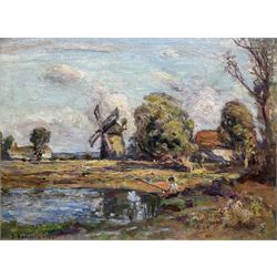 John Bowman (Staithes Group 1872-1923): 'The Mill - Barnet Gate', oil on canvas board signed and dated 1921, titled verso 30cm x 40cm 
Provenance: private collection, purchased T B & R Jordan Fine Art Specialists, Stockton on Tees 2005, label verso. Bowman is recorded as living at Elstree until his death on 12th October 1923, just three miles from Barnet Gate.