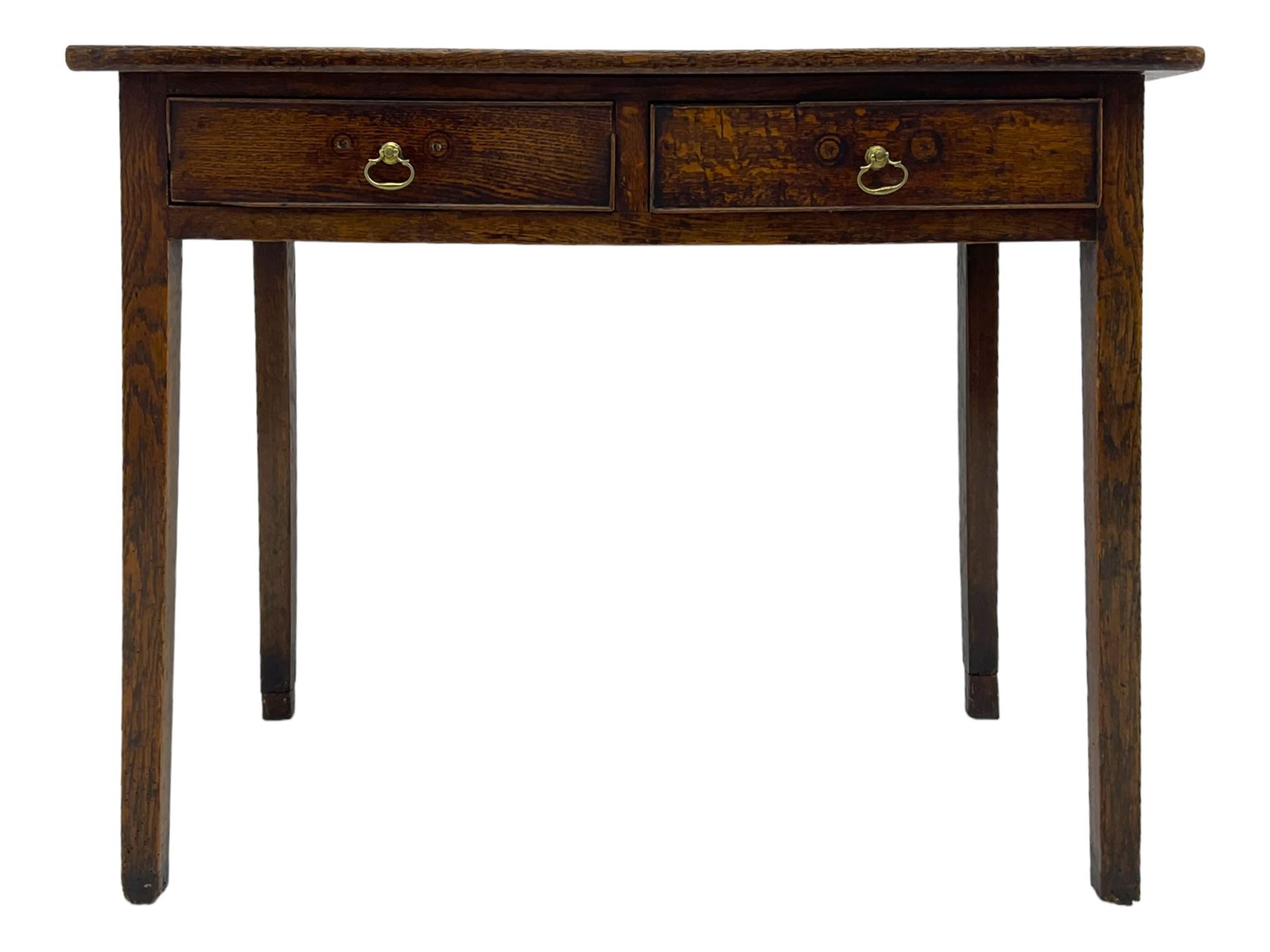 19th century oak side table, rectangular top over two drawers, on square tapering supports 