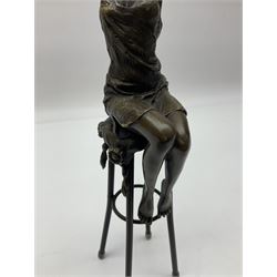 Art Deco style bronze modelled as a female figure seated upon a chair, after 'Pierre Collinet', H28cm