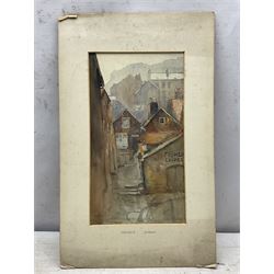 Charles William Adderton (British 1866-1944): 'Sandside Scarborough', watercolour signed with monogram and dated 1894, 36cm x 20cm (unframed)
Provenance: direct from the family of the artist Harry Wanless 1872-1934, part of a collection never previously seen on the market
Notes: Adderton was a friend of the brothers Harry and Charles Wanless, all of whom studied under Albert Strange at the Scarborough School of Art School. Adderton had a studio at 55 Sandside, Scarborough between 1894 and 1901, he moved to Ockbrook Derby and later to Robin Hoods Bay where he was a member of the Fylingdales Group of Artists