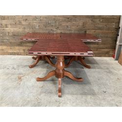 3 x rosewood extending square to round pedestal restaurant tables