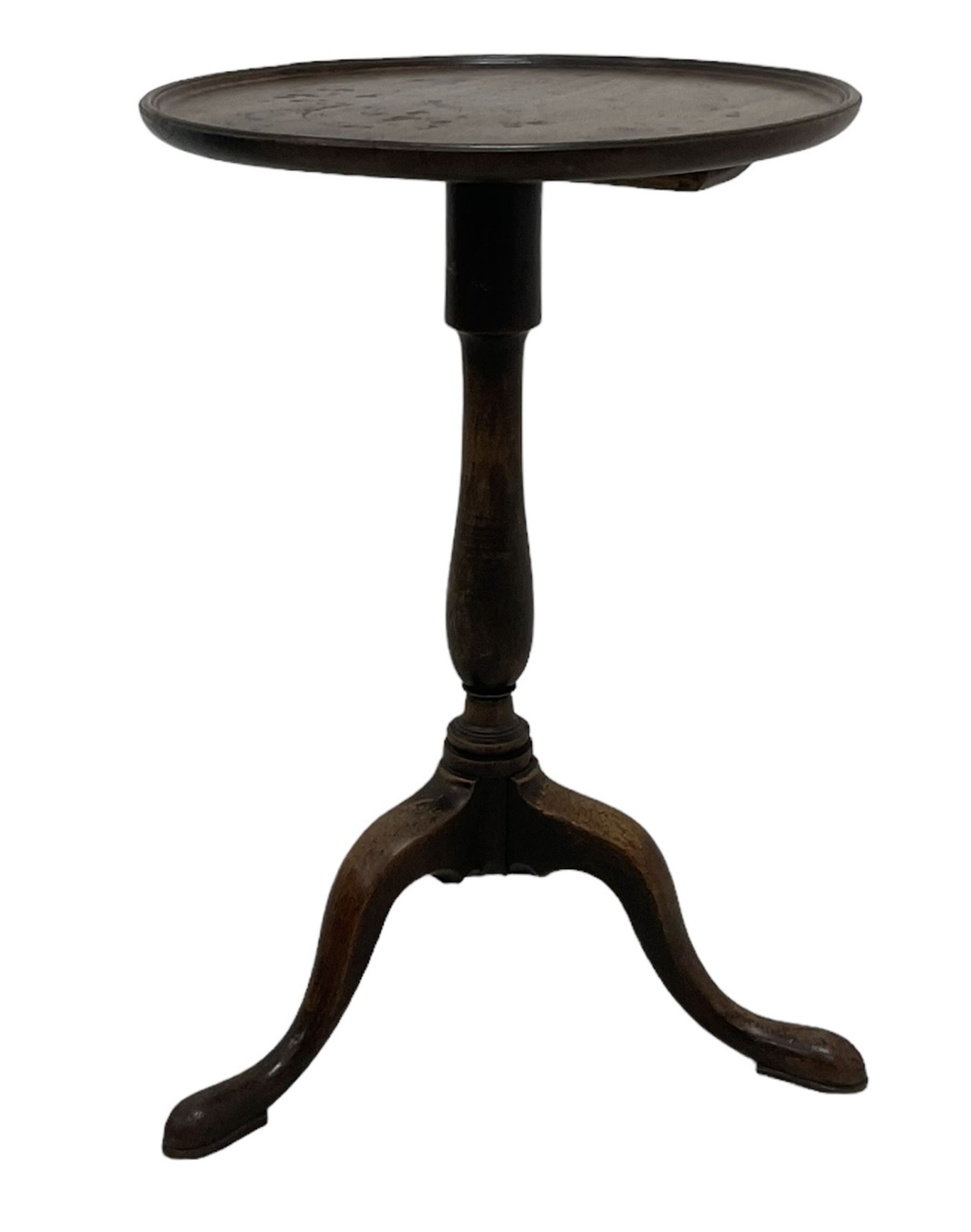 George III mahogany wine table, circular dished top over vasiform pedestal, on tripod base with splayed feet