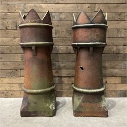 Two Victorian salt glazed crown-top chimney pots