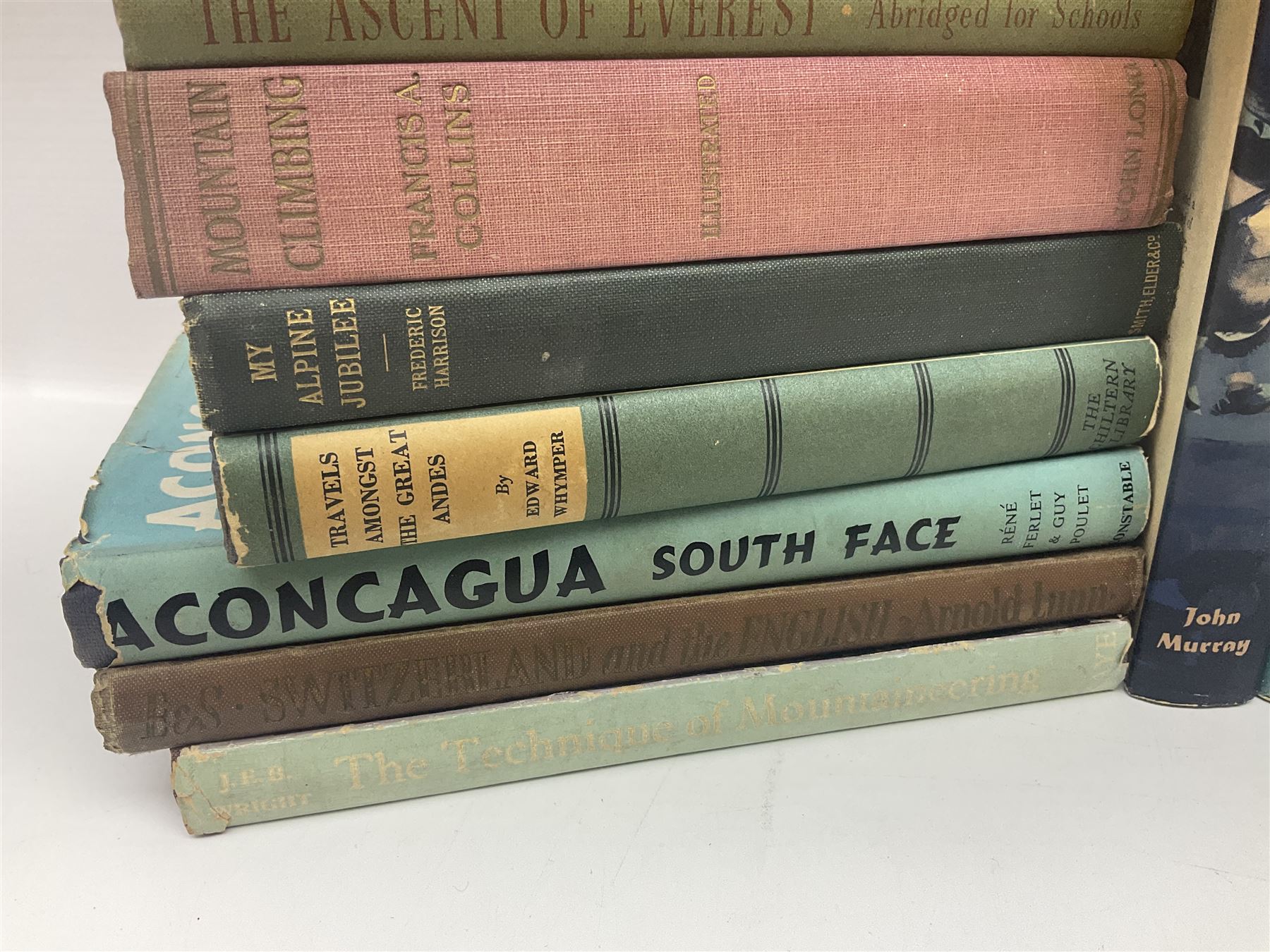 Mountaineering - twenty-six books including The West Face by Guido Magnone; The Conquest of Fitzroy by M.A. Azema; British Crags and Climbers by Pyatt & Noyce; A Mountain Called Nun Kun by Bernard Pierre; Mountain Climbing by Francis A. Collins; works by Frank S. Smythe, Edward Whymper, Arnold Lunn etc (26)