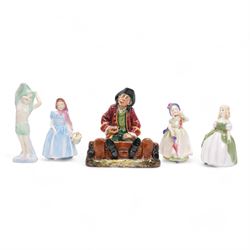 Royal Doulton figure, In the Stocks, HN2163,  H15cm, and four other Royal Doulton figures,...