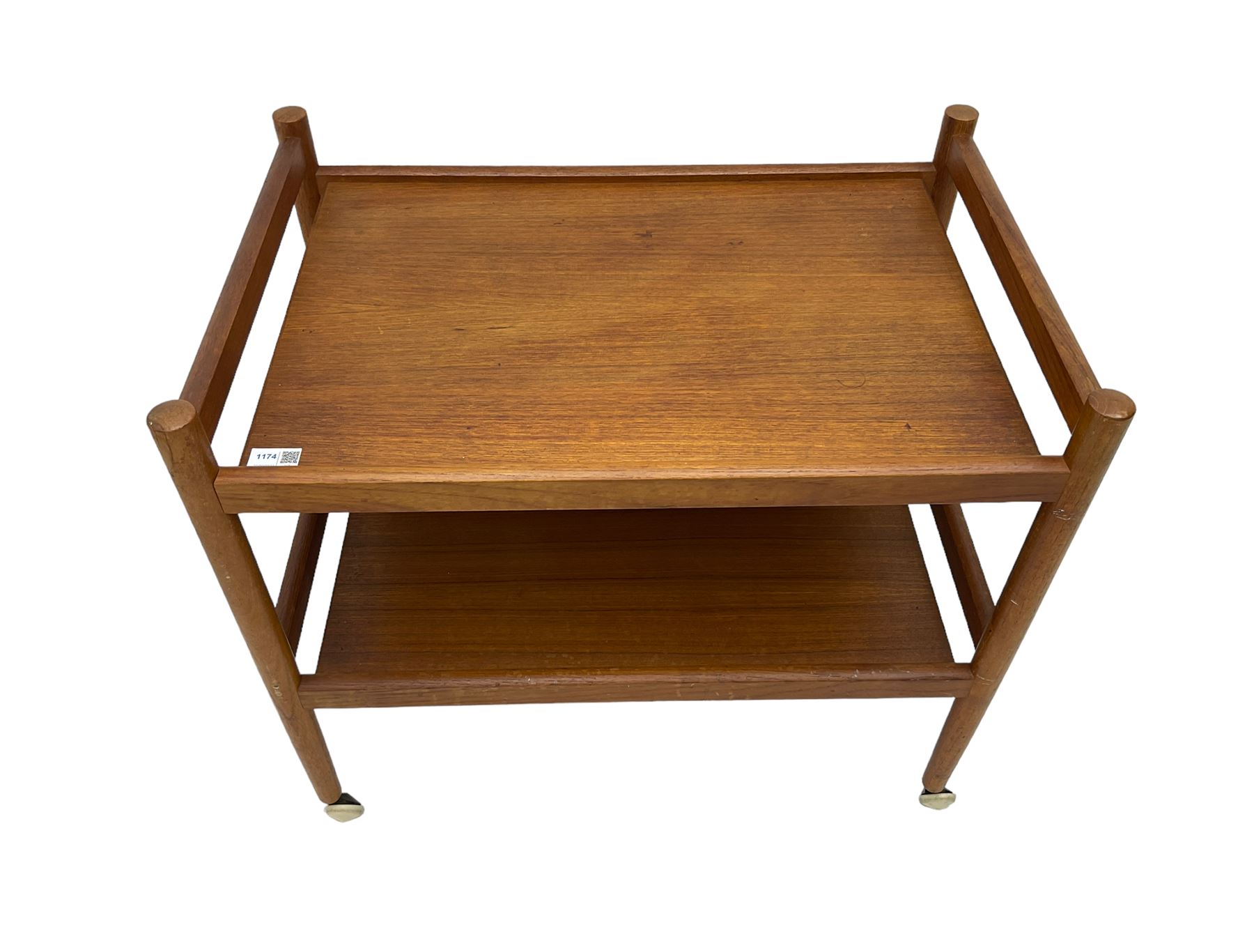 Mid-20th century circa. 1970s teak two-tier drinks trolley