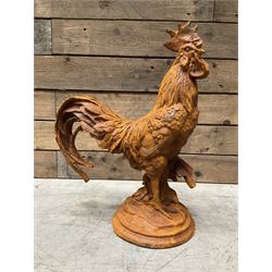 Small weathered cast iron garden cockerel